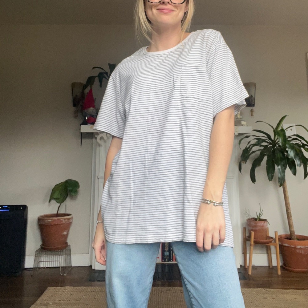 Men’s striped shirt with front pocket. Oversized women’s striped shirt